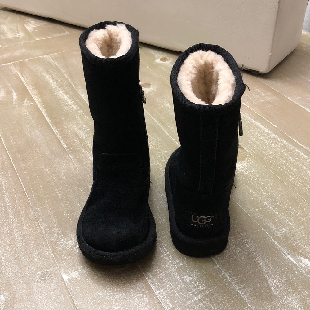 UGG Girls Size 11 (little girls) Black Suede Shearling-Trim Zip Booties